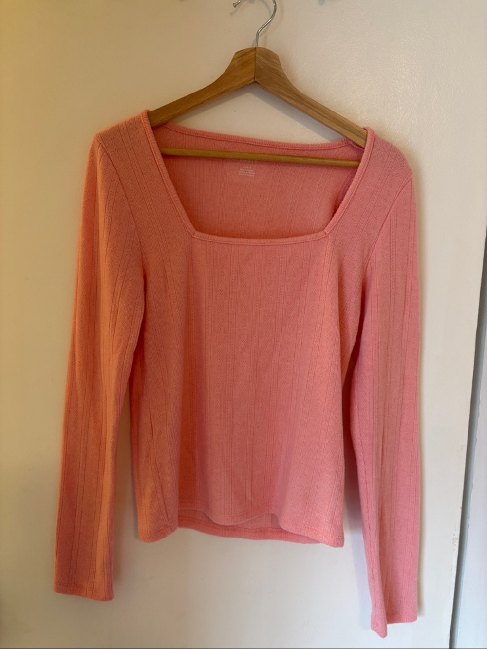 American Eagle Outfitters Pink Square Neck Long Sleeve Top